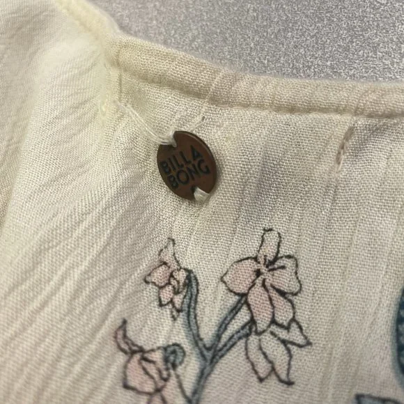 Billabong Top Small Play Day Blouse Floral Pink Ivory Long Sleeve Women's - Picture 7 of 14